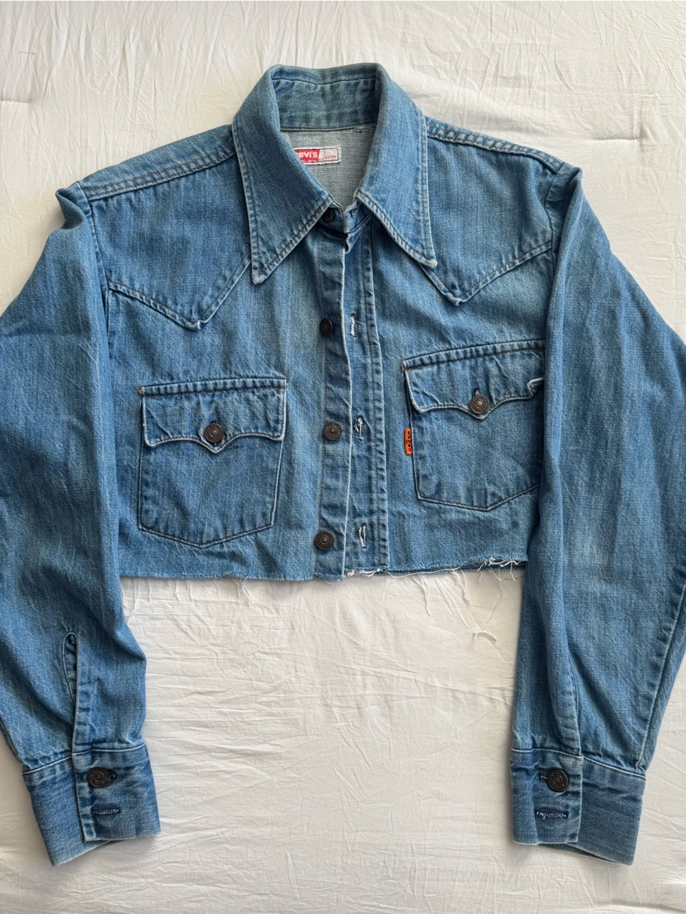 Vintage Orange Tab Levi's Light Blue Denim Women's Cropped Jacket